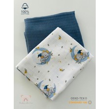 %100 Pamuk 2'li Müslin Bebek Battaniye Seti Oeko-Tex Sertifikalı Müslin Örtü 80 x 90 cm