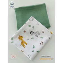 Fulya Tuhafiye Ftbabycollection  Pamuk 2'li Müslin Bebek Battaniye Seti Oeko- Tex Sertifikalı Müslin örtü 80 x 90 cm
