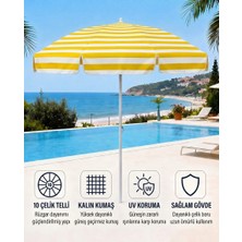 Durul Plaj Şemsiyesi Balkon Bahçe Güneş Şemsiyesi 200CM 10 Telli Uv Korumalı – Sarı Çizgili