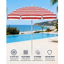 Durul Plaj Şemsiyesi Balkon Bahçe Güneş Şemsiyesi 200CM 10 Telli Uv Korumalı – Kırmızı Çizgili