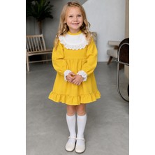 Parla Kids Kız Çocuk Ruby Hardal Uzun Kollu Dantel Detaylı Fırfırlı Elbise