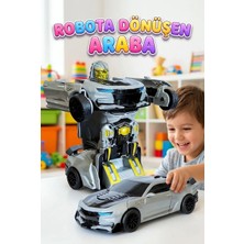 Farbu Oyuncak 2'si 1 Arada Robota Dönüşen Spor Araba - Gri Yarış Arabası Otomatik Dönüşüm Özellikli Oyuncak Robot