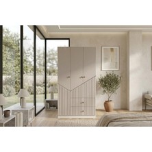 By Cino BYCİNO Leyla 3 Kapaklı 2 Çekmeceli Modern Tasarım Mdf Membran Kapak Lambiri Bej Gardırop