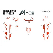 Mars Cockpit Design Honda Civic Konsol-Torpido Kaplama 2017-2021 21 Parça Maun