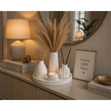 Liza Home Decoration Taş Tozu Dekoratif Vazo Seti – Tepsi, Mumluklu Modern Şık Salon Dekoru