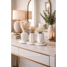 Liza Home Decoration 3’lü Dekoratif Vazo Seti Modern Geometrik Kabartmalı Tasarım Minimal Salon Masa Ev Dekoru