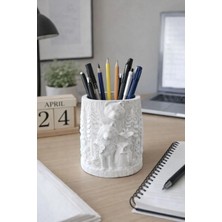 Liza Home Decoration Orman Temalı Organizer El Yapımı Taş Tozu Dekoratif Kalemlik Diş Fırçalık 360° Orman Kabartmalı
