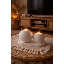 Liza Home Decoration El Yapımı Silindir Mumluk Dekoratif Tepsili 3’lü Mumluk & Tepsi Seti | Minimal Salon ve Raf Dekoru