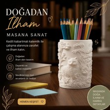 Liza Home Decoration Kabartma Desenli Kedi Figürlü Dekoratif Organizer / Kalemlik / Fırçalık / Mini Saksılık