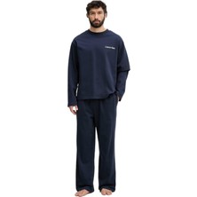 Calvin Klein Erkek Mavi Uzun Kollu Tişört Pantolon Pijama Takımı LV00NM2950
