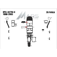 Mars Cockpit Design Opel Astra G Konsol-Torpido Kaplama (Analog Klima) 1998-2003 Koyu Meşe