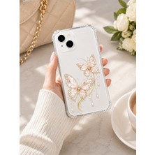 Powerfox Iphone 13 Uyumlu Cute Altın Kelebek Baskılı Sevimli Darbe Emici Telefon Kılıfı MK01A