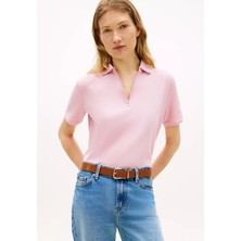 Tommy Hilfiger Kadın Normal Kalıp Pamuklu Kısa Kollu Pembe Polo Yaka T-Shirt WW0WW48720-TPG