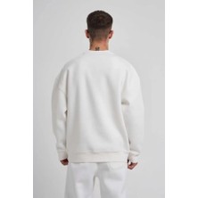 Meks Unisex Biskilet Yaka Üç Iplik Sweatshirt - Beyaz