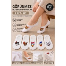 Festival Socks 5'li Kadın Desenli Pamuklu Görünmez Babet Spor Ayakkabı Çorabı