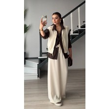 Elisin Ekru Yelek-Bel Lastikli Pantolon Takım
