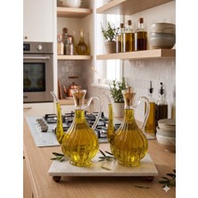 Leylart  Çizgili Tasarım Gold Kafalı Mermer Stantlı Borosilikat Cam Glorry Cam Yağlık 700 ML+700 ml