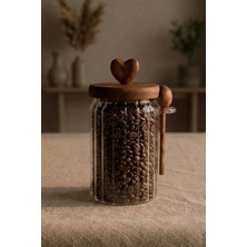 Kitchen Life Kalpli Vakumlu Mega Boy Akasya Kapaklı,kaşıklı Cam Kavanoz-Şekerlik,baharatlık 760 ml