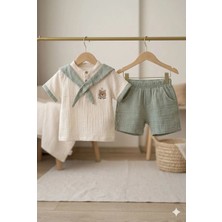 WisteriA Efemkids 6/24 Ay Erkek Bebek Takım Ayıcık Nakışlı Müslin 2 Li Takım