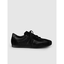 Cabani Hakiki Deri Siyah Süet Kadın Sneaker Ayakkabı