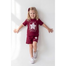 Joy Kids Kız Çocuk Esnek Kumaşlı Yıldız Nakışlı Rahat Günlük Takım (2-5yaş) (Bordo)