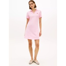 Tommy Hilfiger Kadın Normal Kalıp Polo Yaka Logo Işlemeli Kısa Kollu Pembe Elbise WW0WW48749-TOL