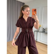 Size Özgü Acı Kahve Beli Kemerli Takım