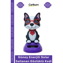 Carlburn #solar Araç Torpido Süsü Dekoratif Şık Şans Kedisi Güneş Enerjili Solar Sallanan Gözlüklü Kedi