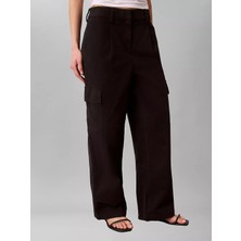 Calvin Klein Kadın Rahat Kalıp Beli Lastikli Cep Detaylı Geniş Paçalı Siyah Pantolon LV047F623G-UB1