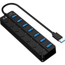 Hobimtek H-507 7 Port USB 3.0 Hub Çoklayıcı Işıklı Açma Kapama Düğmeli Splitter Windows Uyumlu Çoğaltıcı Switch 5 Gbps