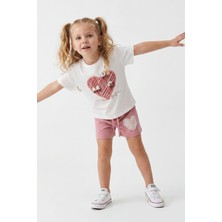 Joy Kids Kız Çocuk Süzene Nakış Detaylı Gündelik Penye Takım (2-5yaş) (Ekru-Pembe)