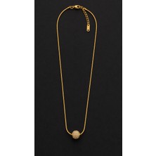 Taşlı Top Detaylı Gold Çelik Kolye