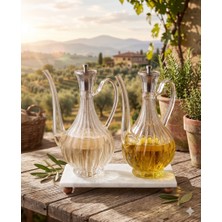 Leylart Çizgili Tasarım Füme Kafalı Mermer Stantlı Borosilikat Cam Glorry Cam Yağlık 700 ML+700 ml