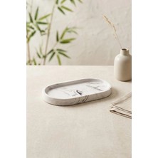 Kitchen Life Mermer Desenli Oval Şık Sunum Kayık Tabağı-Kahvaltılık ve Dekoratif Servis Tabağı 23 cm