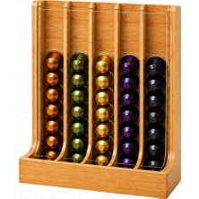 Naturel Dekor Bambu Ahşap Espresso Kapsül Kahve Standı, 5 Hazneli 50\'li, Kapsül Kahve Tutucu, Kapsül Kahve Düzenleyici, Nespresso Uyumlu, Iskandinav, Modern, Bohem