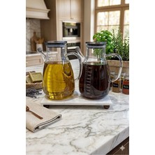 Lumindra Mermer Stantlı 2li Borosilikat Cam Yağdanlık Sirkelik Tess Ölçülü 1000ML +1000 ml