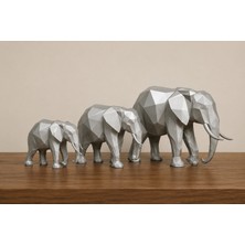 3D Meshing 3'lü Fil Figür Dekor Seti (Bereket-Şans)