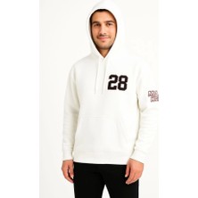 Meks Üç Iplik Kapüşonlu Ön ve Arka Baskılı Sweatshirt Hoodie - Beyaz