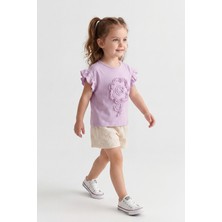 Joy Kids Kız Çocuk %100 Pamuk Oversize Stil Takım (3-6yaş) (Lila-Krem)