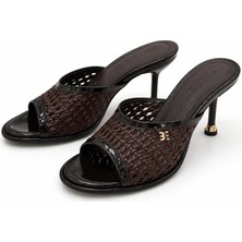 Patron Shoes Kadın Örgü Detaylı Ince Topuklu Terlik – Şık Günlük ve Abiye Kullanım Açık Burun Terlik