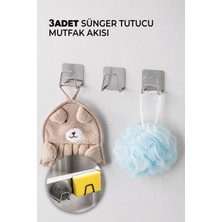 Destpak 3 Adet Sünger Tutucu - Mutfak Askısı - 304 Kalite Paslanmaz Çelik - Vidasız Ekstra Güçlü Yapışkanlı