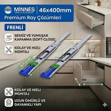 Minnes 46X400 mm Ağır Yük Çekmece Rayı Frenli Sessiz Yavaş Kapanan 80 kg Kapasite