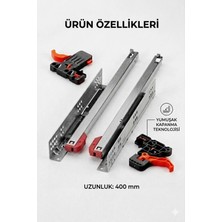 Samet 500 mm Mandallı Çekmece Rayı Takımı - Frenli Sessiz Kapanma Gizli Ray Sistemi