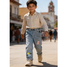 Kaizer Jeans Buz Mavi Dinazor Desenli Çocuk Pantolonu