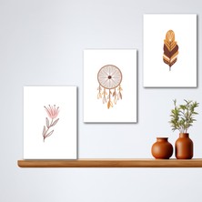 Tilki Dünyası 3'lü Bohem Kanvas Tablo Seti 9 - Modern Boho Duvar Dekoru - Geometrik ve Modern Çizgili 3 Parça Tablo