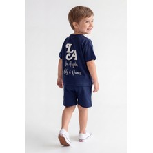 Joy Kids Erkek Çocuk Sırt Baskılı Oversize Günlük Takım %100 Pamuk (3-6yaş) (Lacivert)
