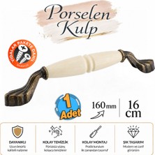 Badem10 Selçuklu Porselen Krem Antik Sarı Kulp 160 mm 16 cm Mobilya Çekmece Dolabı Dolap Kapak Kulb Kulpu