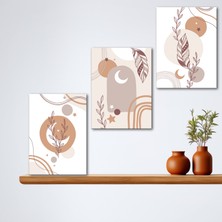 Tilki Dünyası 3'lü Bohem Kanvas Tablo Seti 10 - Modern Boho Duvar Dekoru - Geometrik ve Modern Çizgili 3 Parça Tablo