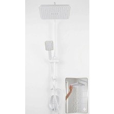 Kayatex Online Modern Beyaz Full Set Robot Duş Sistemi - Paslanmaz Çelik Borulu Kare Banyo Duş Takımı