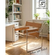 Sarıoğlu Mobilya Wassily Chair Metal Iskelet Taba Deri Berjer Koltuk – Modern & Ikonik Tasarım